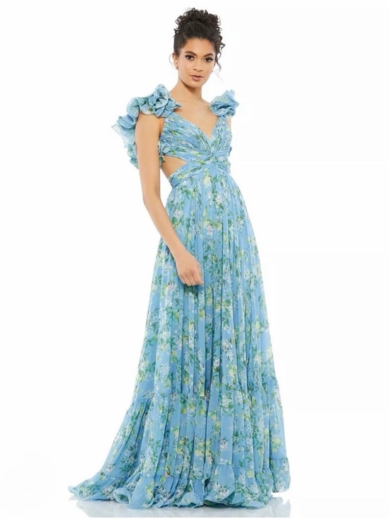 Mac Duggal Dresses & Skirts - NWT Mac Duggal Blue Ruffle Tiered Floral Cut-Out Chiffon Gown reg $398 size 6
